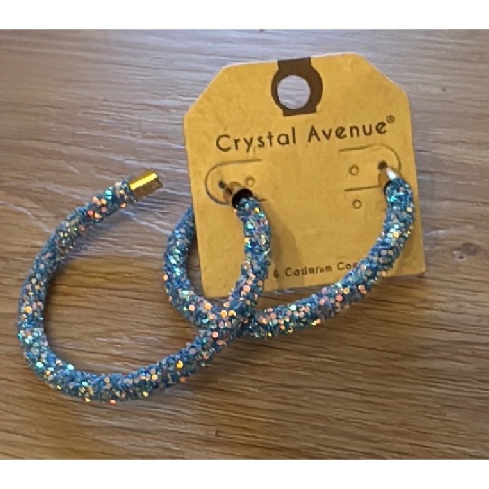 Crystal Avenue Blue Glitter Light Weight Hoop Earrings